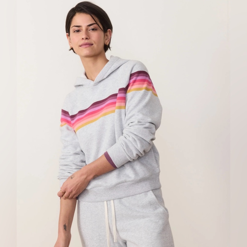 Marine Layer Light Gray Hoodie with Rainbow Stripe